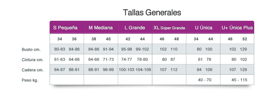 Tallas generales